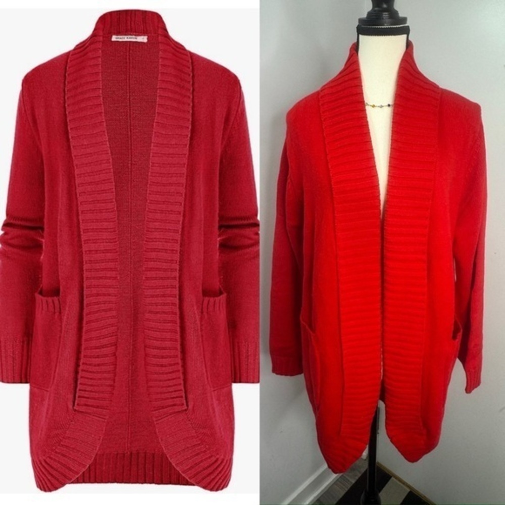 Grace Karin Women's Knit Cardigan Sweater Red Long Sleeve Open Knitted Shrug M